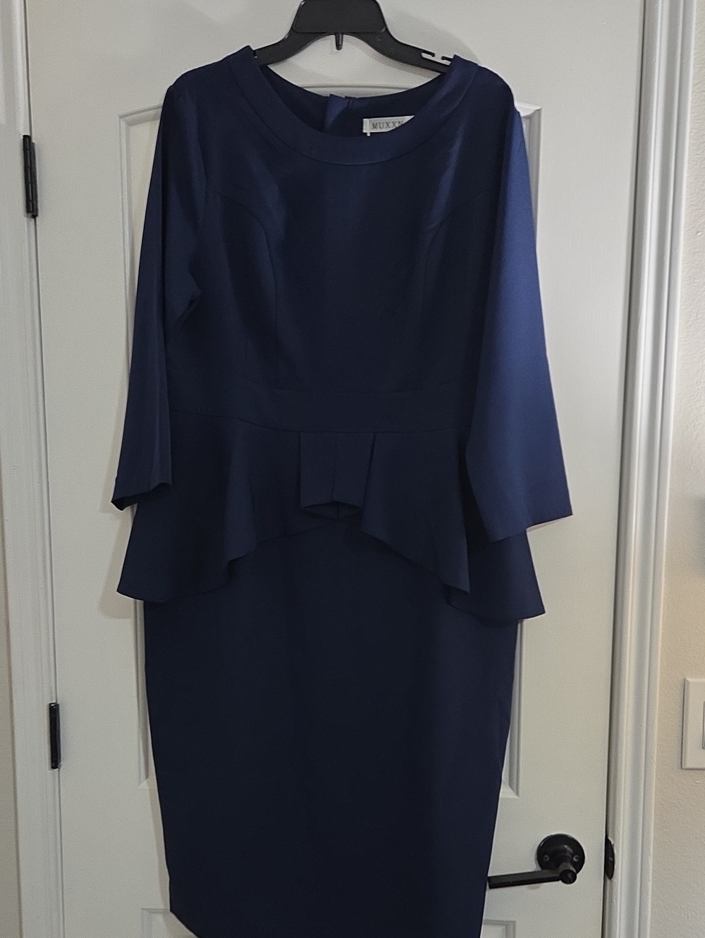 RUXA Navy Peplum Midi Dress - Elegant Women's Work Dress
